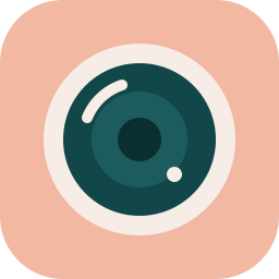 The default Ars Imaginis icon: a glass camera lens with a cream barrel on a peach field